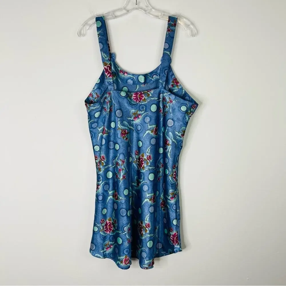 Vintage blue green purple floral satin bow slip dress chemise XL - Picture 6 of 7